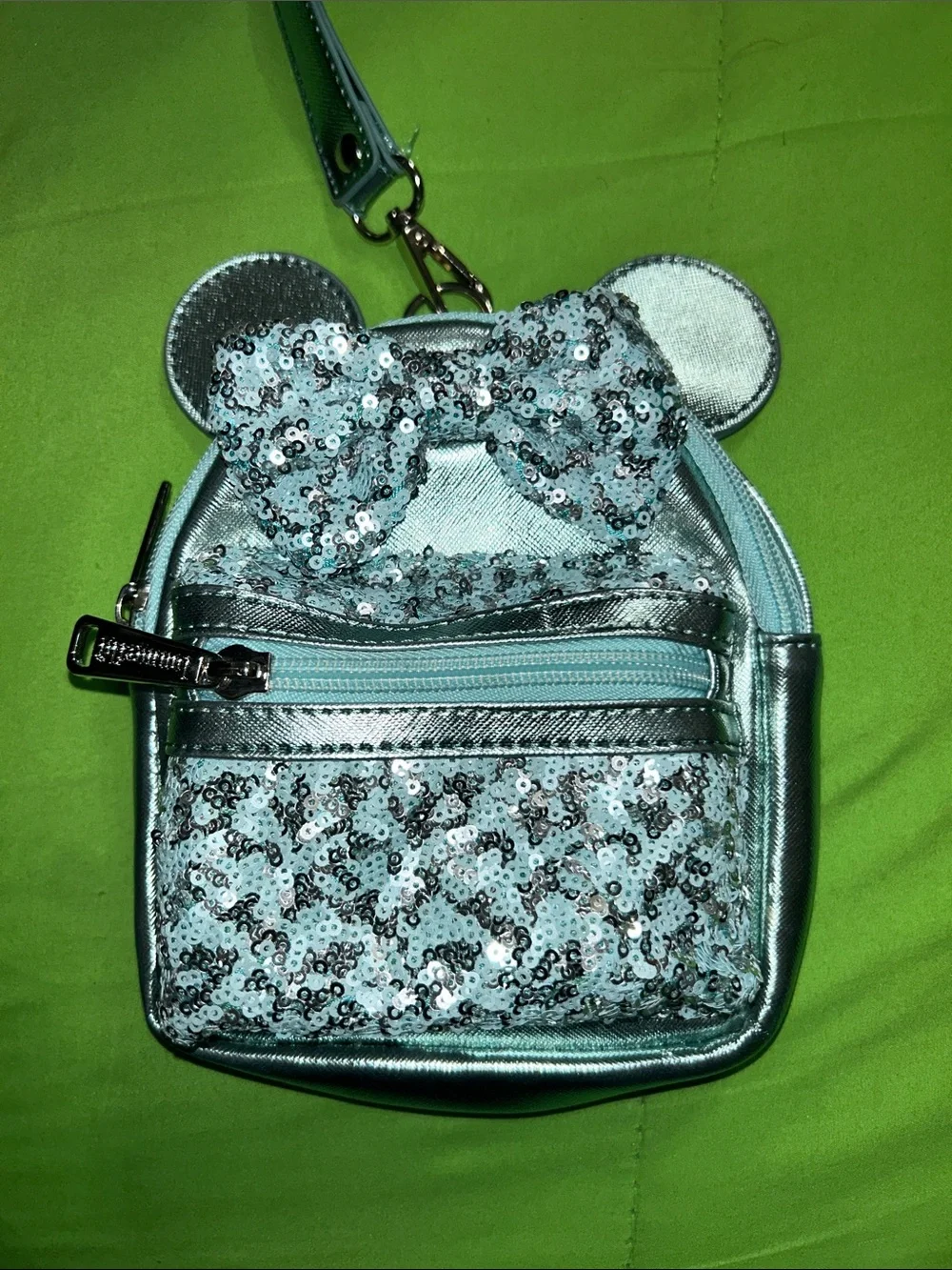 Loungefly Metallic Silver Mickey Ear Mini Backpack Crossbody